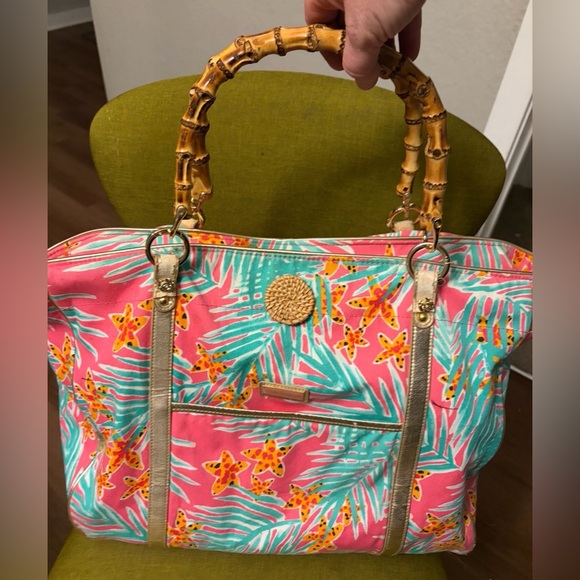 Custom Lilly Pulitzer Pink and Green Tropical Tote - Picture 6 of 8